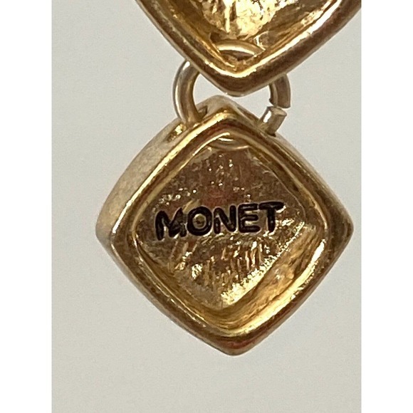 MONET Earrings 90”s Dangles Drops Gold Tone Geometric Signed - Picture 7 of 10